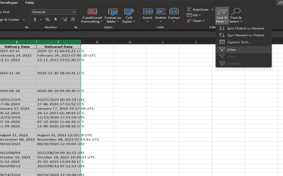 filter in date fields