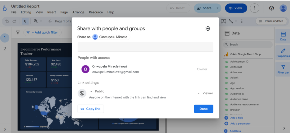 sharing dashboard in looker studio