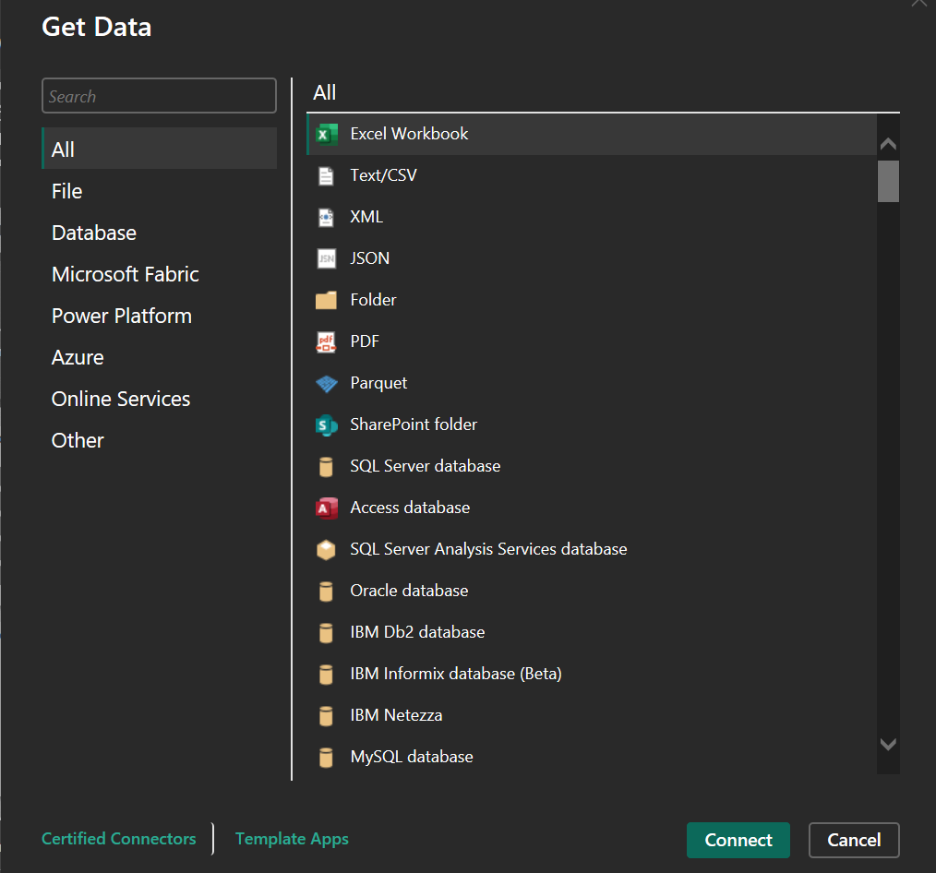 Power BI data connectors